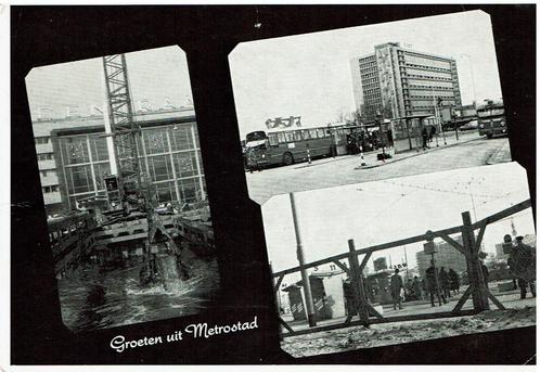 Ansichtkaart "Groet uit Metrostad" Rotterdam. Stationsplein, Verzamelen, Ansichtkaarten | Nederland, Ongelopen, Zuid-Holland, 1960 tot 1980