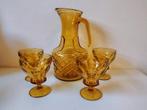 Vintage Amberkleurige Waterkan met Glazen Set, Huis en Inrichting, Keuken | Servies, Glas of Glazen, Ophalen of Verzenden, Overige stijlen