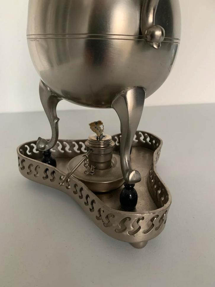 Vintage Tinnen Koffiekan met Rechaud, Antiek en Kunst, Antiek | Tin, Ophalen of Verzenden