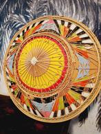 Vintage Aziatische handgeschilderde koelie bamboe stro hoed, Ophalen of Verzenden