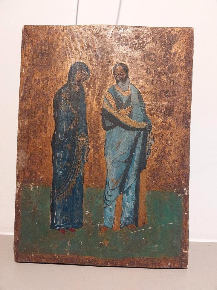 Authentieke handgeschilderde icoon – 19e eeuw – tempera op h, Antiek en Kunst, Kunst | Schilderijen | Klassiek, Ophalen of Verzenden