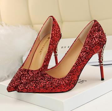 Hoge rode dames glitter hakken stiletto pumps glimmende punt beschikbaar voor biedingen