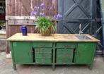 Prachtige vintage industriele werkbank keukenblok, Ophalen, Gebruikt, Onbekend, 170 cm of meer