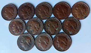 3 Stuks bronzen 5 cent muntjes en 12 centen wilhelmina beschikbaar voor biedingen