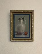 Stilleven dekselkan en pruimen op paneel. Hans Habraken.