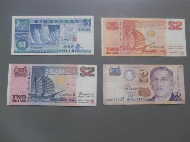 Bank Biljetten Singapore 1987 -1990 -1992 -1999, Postzegels en Munten, Bankbiljetten | Azië, Los biljet, Zuidoost-Azië, Verzenden