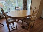 Eiken eettafel met 4 biezen gematte stoelen, Huis en Inrichting, Ophalen, Gebruikt, 100 tot 150 cm, Klassiek