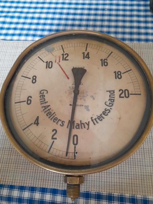 GROTE ANTIEKE BELGISCHE MANOMETER, Antiek en Kunst, Antiek | Gereedschap en Instrumenten, Ophalen