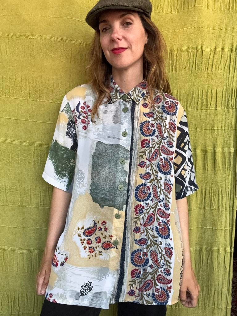 Vintage blouse / shirt - jaren 90 - print Markwald 42/XL, Kleding | Dames, Hgv, Maat 42/44 (L), Ophalen of Verzenden, Vintage