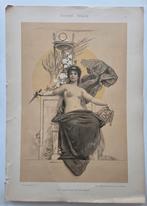 Rossler. Litho. Allegorie. Vrouw. Naakt. Art deco., Antiek en Kunst, Kunst | Litho's en Zeefdrukken, Ophalen of Verzenden