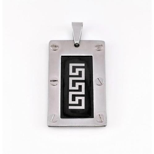 Stalen Hanger Plaat met Grieks Meander RVS Exclusief Ketting, Sieraden, Tassen en Uiterlijk, Kettinghangers, Nieuw, Overige materialen