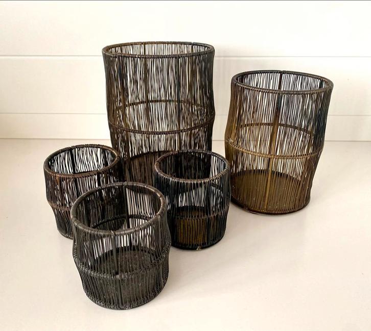 Set van 5 metalen kandelaars/windlichten Still, Huis en Inrichting, Woonaccessoires | Kandelaars en Kaarsen, Gebruikt, Kandelaar