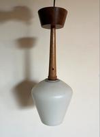 Vintage Deens hanglamp teak & opaalglas • 42 cm, Ophalen