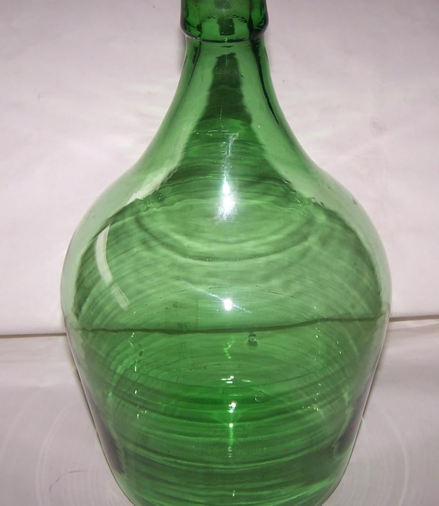 Vintage groene flesvazen waarvan 1 met bloemen. Zie foto's., Ophalen of Verzenden, Minder dan 50 cm, Groen, Glas