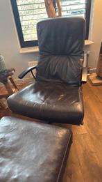 2 X Design Leren Fauteuils met Voetenbank, Huis en Inrichting, Fauteuils, Ophalen of Verzenden, Gebruikt, Leer, 75 tot 100 cm