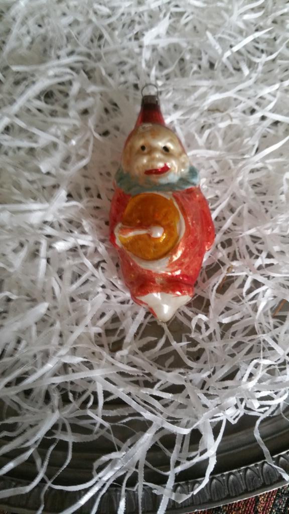 antieke kerstbal nr 99 clown met trommel, Diversen, Kerst, Gebruikt, Ophalen of Verzenden
