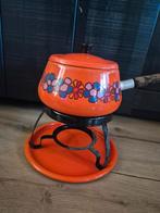 Vintage oranje fonduepan met bloemmotief, Ophalen, Gebruikt, Brander, Fondueset
