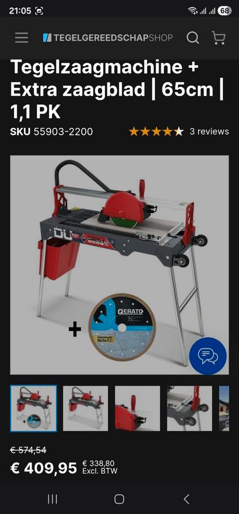 Tegelsnijmachine 65cm + Extra Zaagblad, Doe-het-zelf en Verbouw, Gereedschap | Zaagmachines, Nieuw, Overige typen, 600 tot 1200 watt