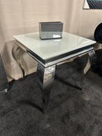 Barok bijzettafel Zilver poot wit glas top 50x50 cm, Minder dan 55 cm, Nieuw, Rechthoekig, Ophalen