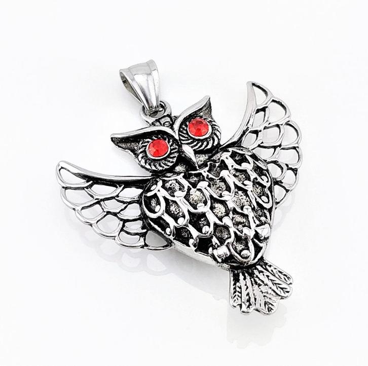 Vintage Roestvrijstalen Uil Hanger, Sieraden, Tassen en Uiterlijk, Kettinghangers, Nieuw, Overige materialen, Zilver, Dier, Met strass
