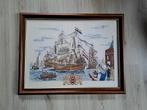 Geborduurde Sail Amsterdam plaat in vintage houten lijst, Ophalen