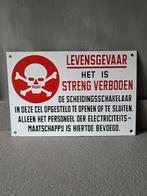 Emaille reclame , emaille reclamebord levensgevaar, Verzamelen, Merken en Reclamevoorwerpen, Reclamebord, Gebruikt, Ophalen