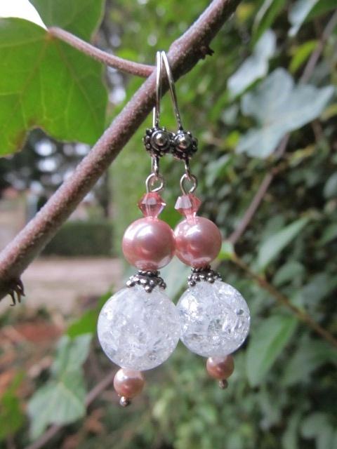 Oorbellen Bartina bergkristal-shellparel-swarovski zilver, Sieraden, Tassen en Uiterlijk, Edelstenen, Nieuw, Ophalen