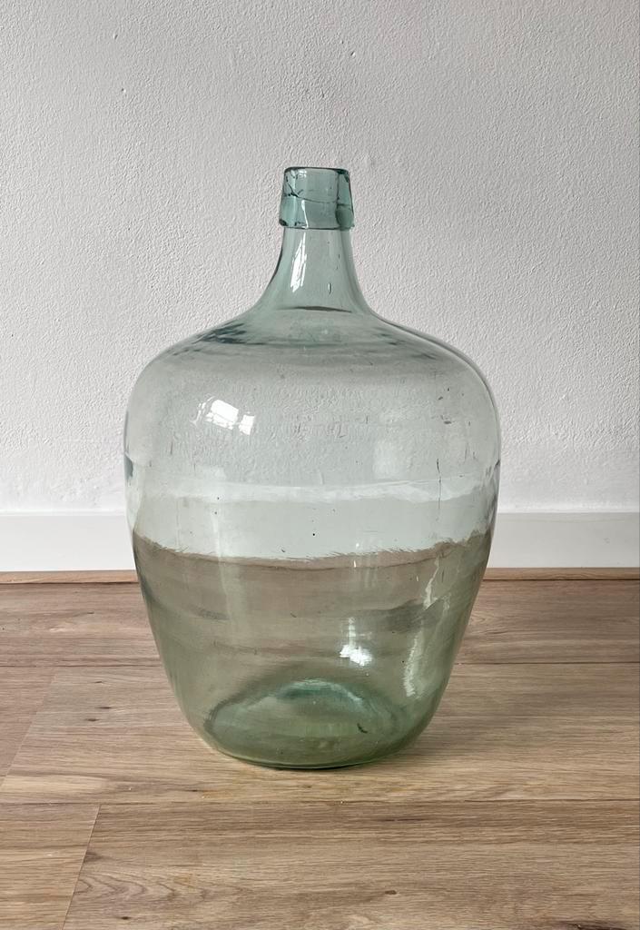 Oude groen glazen flesvaas, gistfles, 40 cm, Huis en Inrichting, Woonaccessoires | Vazen, Gebruikt, Groen, Minder dan 50 cm, Glas