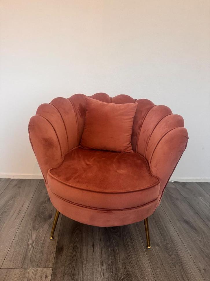 Fauteuil - 1 persoons stoel - velvet - oud roze, Huis en Inrichting, Stoelen, Zo goed als nieuw, Eén, Overige materialen, Overige kleuren