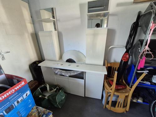 Vintage wastafelmeubel met kastjes + spiegel marmer blad, Huis en Inrichting, Badkamer | Badkamermeubels, Gebruikt, Wastafelkast