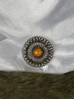 Vintage Zilveren Broche met barnsteen, Sieraden, Tassen en Uiterlijk, Broches, 4 tot 7 cm, Ophalen of Verzenden, Zo goed als nieuw