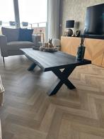 Salontafel met Zwart Metalen X-Poot, 100 tot 150 cm, Zo goed als nieuw, Minder dan 50 cm, Grenenhout