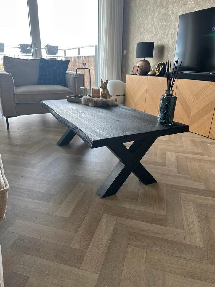 Salontafel met Zwart Metalen X-Poot, Huis en Inrichting, Tafels | Salontafels, Zo goed als nieuw, Minder dan 50 cm, 50 tot 100 cm