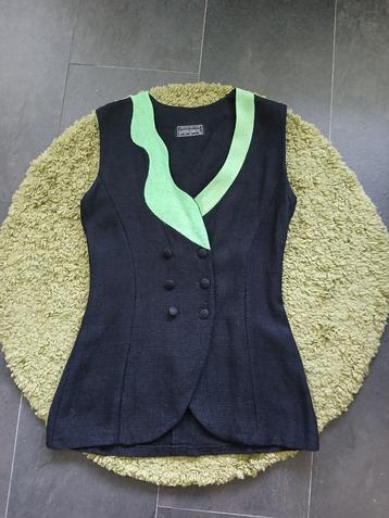 Jacqueline Darmigny Paris linnen gilet, zwart groen, M beschikbaar voor biedingen