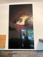 Glasschilderij groenblauwe ogen rode sjaal, Ophalen, Zo goed als nieuw, 50 tot 75 cm, 50 tot 75 cm