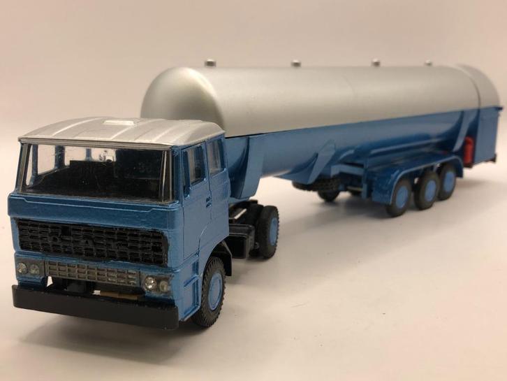 Lion Car 58 DAF truck+tanker blauw+grijs -REPAINT- M2, Hobby en Vrije tijd, Modelauto's | 1:50, Gebruikt, Bus of Vrachtwagen, Lion Toys