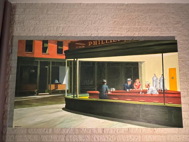 Nighthawks repro Edward Hopper - 150x80 cm Handgeschilderd!, Antiek en Kunst, Kunst | Schilderijen | Klassiek, Ophalen