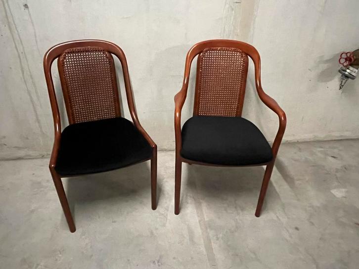 6 eetkamerstoelen webbing rug | zwart fluweel zitting, Huis en Inrichting, Stoelen, Zo goed als nieuw, Vijf, Zes of meer stoelen