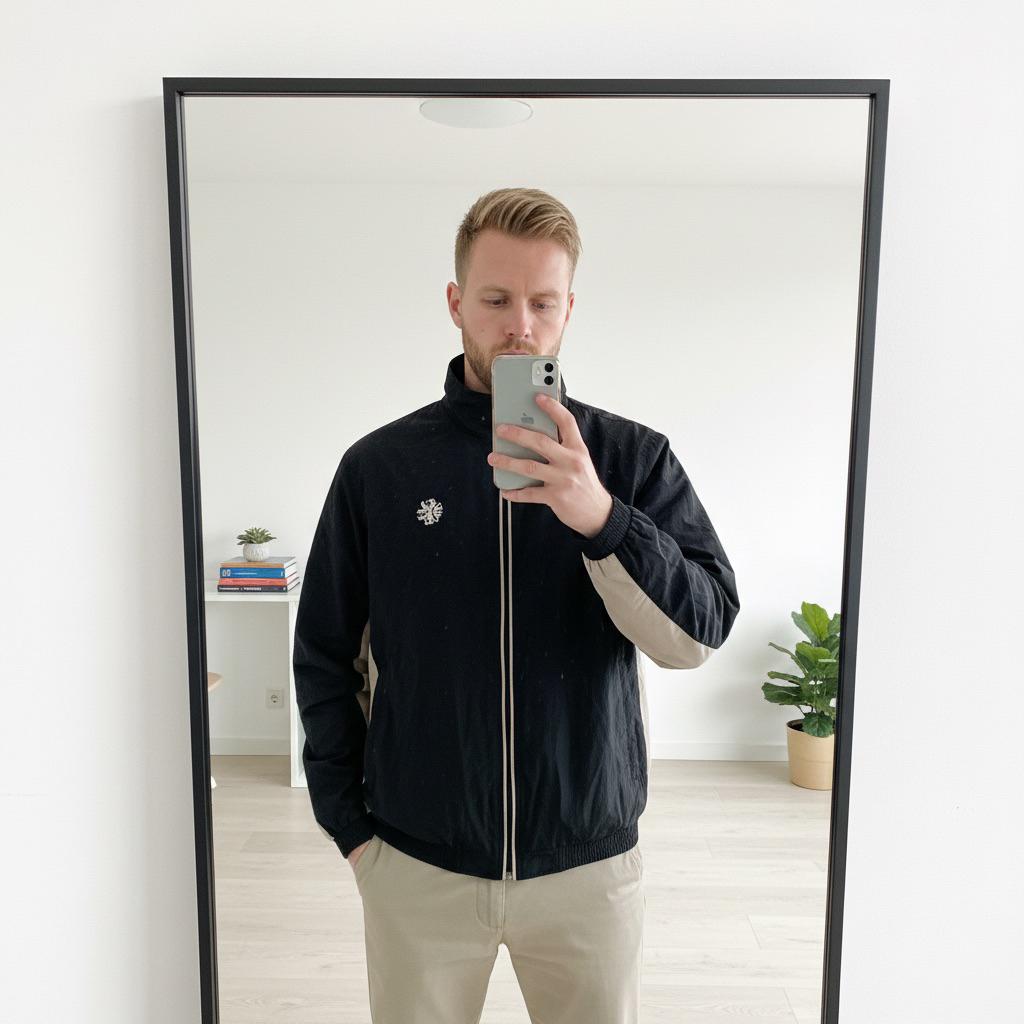 Stoere Vintage Windbreaker Zwart & Beige - Maat L, Verzenden, Zo goed als nieuw, Maat 52/54 (L), Zwart