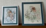Twee geborduurde schilderijen in RVS lijsten, Ophalen of Verzenden