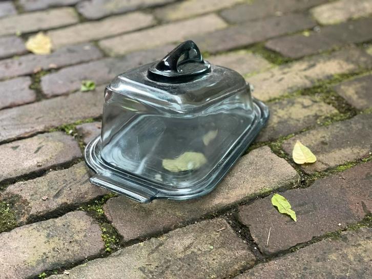 A.D. Copier: safierblauwe 'Primula' kaasstolp Leerdam 1948, Antiek en Kunst, Antiek | Glas en Kristal, Ophalen of Verzenden