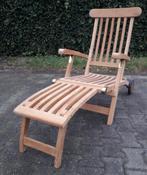 Nieuw Woodens Teak deckchair met wielen en leuk kussen, Ophalen, Nieuw, Teakhout, Inklapbaar
