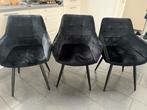3 zwarte suede stoelen, Huis en Inrichting, Stoelen, Ophalen, Zo goed als nieuw, Zwart