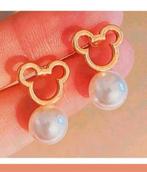 Oorbellen Mickey Mouse parel, Verzenden, Nieuw, Goud, Knopjes of Stekers