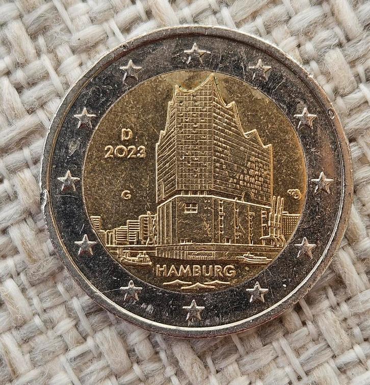 2 euro munt Onderwerp: de Bundesländer-reeks – Hamburg 2023, Postzegels en Munten, Munten | Europa | Euromunten, Losse munt, 2 euro