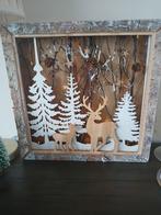 Kerst schilderij met echte takken en verlichting. 30x30cm, Ophalen of Verzenden