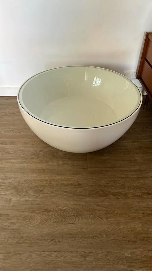 Glazen salon tafel ook voor buiten, Huis en Inrichting, Tafels | Salontafels, Gebruikt, Minder dan 50 cm, 50 tot 100 cm, Rond