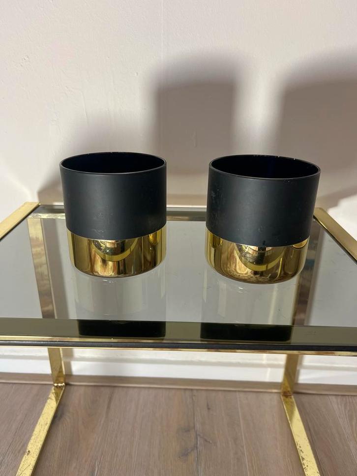 Stijlvolle Bloempotten - Zwart & Goud, Huis en Inrichting, Woonaccessoires | Vazen, Gebruikt, Zwart, Minder dan 50 cm, Kunststof