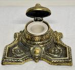 Antiek Koperen Inktstel met Porseleinen Inktpot, Antiek en Kunst, Ophalen of Verzenden, Koper