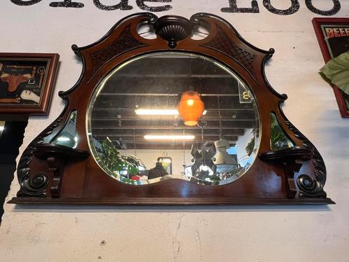 Antieke Victoriaanse spiegel, mahonie, geslepen glas, Antiek en Kunst, Antiek | Spiegels, Minder dan 100 cm, Overige vormen, Ophalen